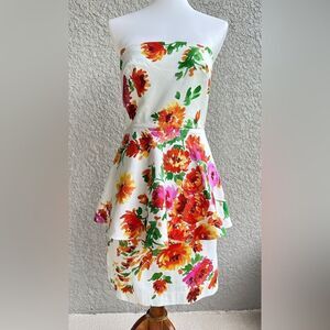 Vintage Betsey Johnson evening peplum floral strapless dress homecoming Sz 2